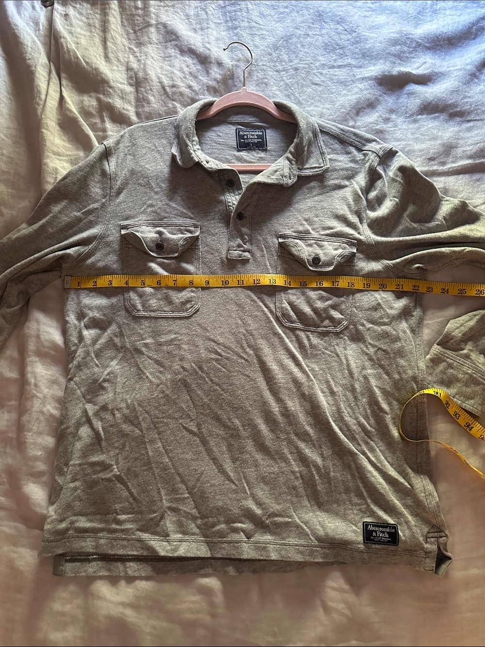 Abercrombie & Fitch Grey Long Sleeve Polo Shirt with Chest Pockets